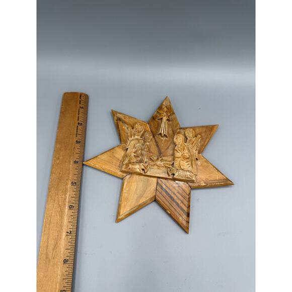 Hand Carved Wooden Nativity Wall Hanging Star – Rustic Religious Christmas Decor - Picture 3 of 3